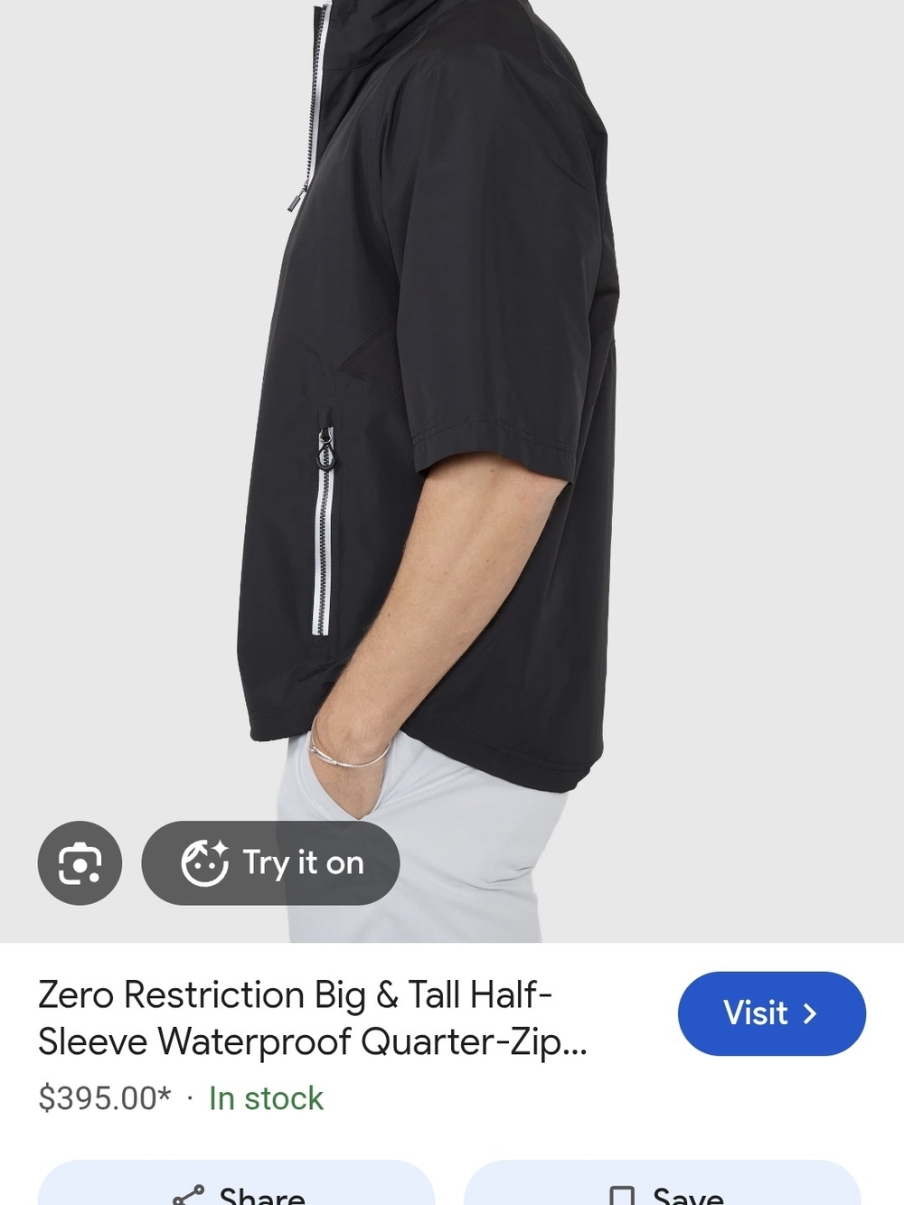 Zero Restriction Taylor Made  Short-Sleeve Waterproof Quarter-Zip Rain Jacket